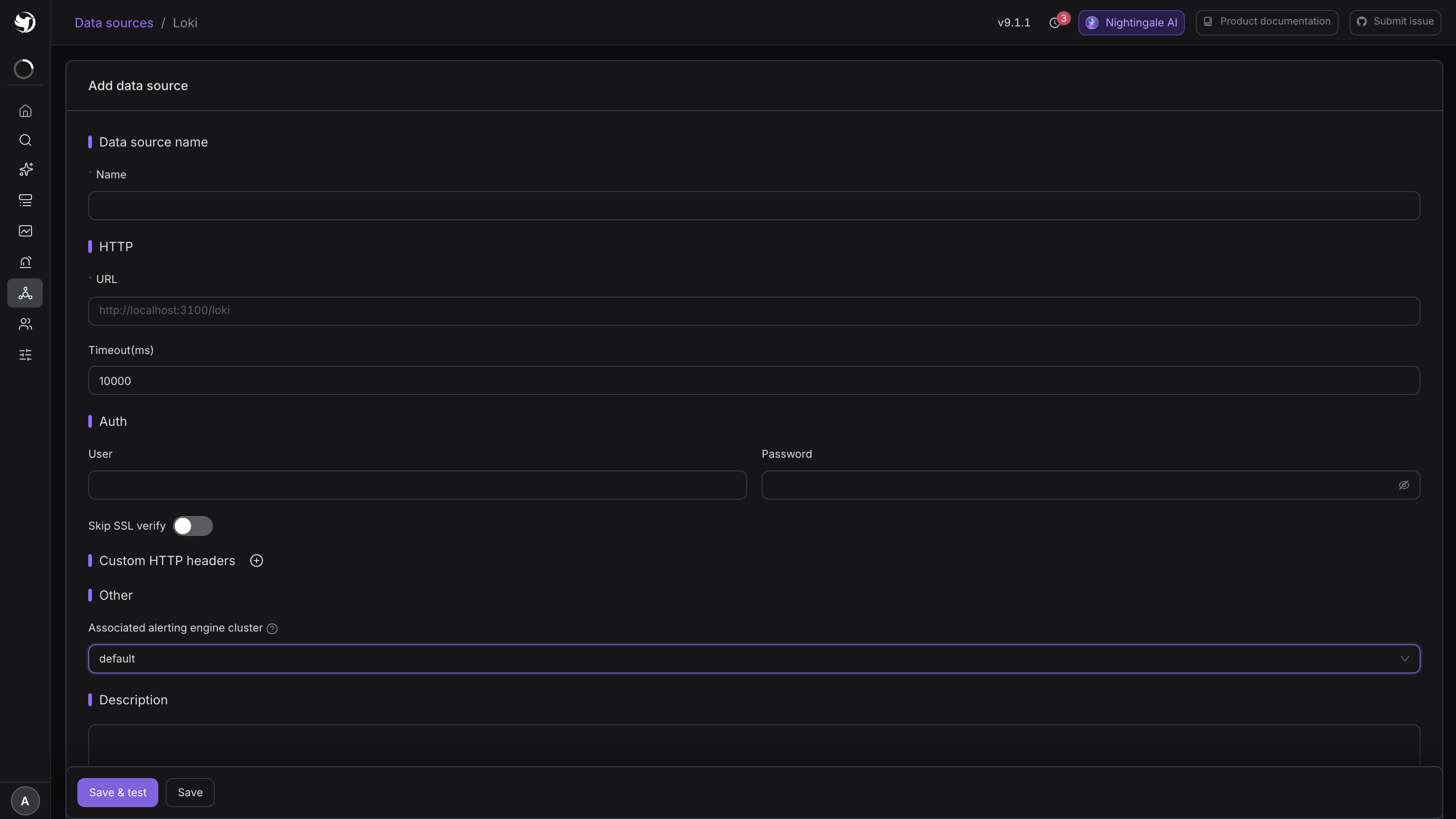 The Loki data source form