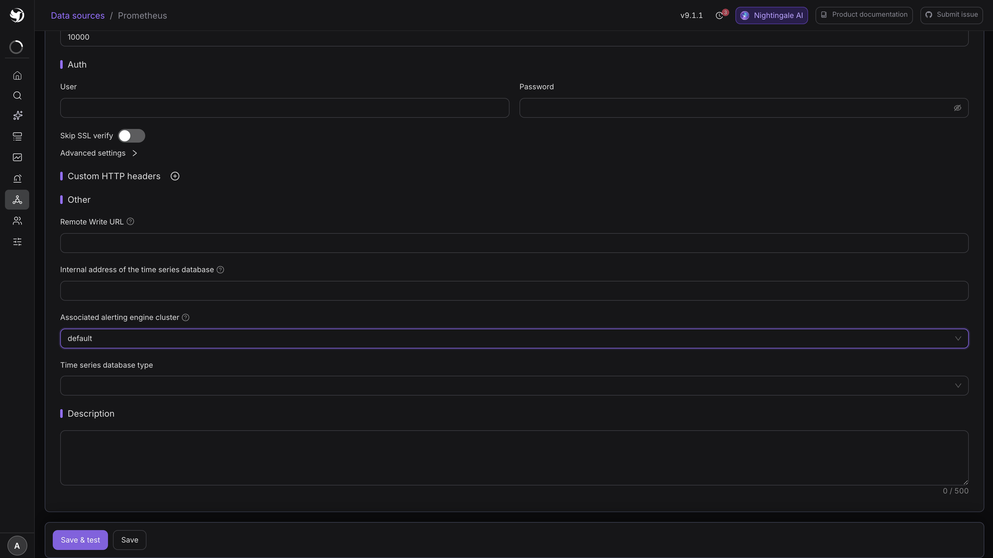 The Prometheus data source form
