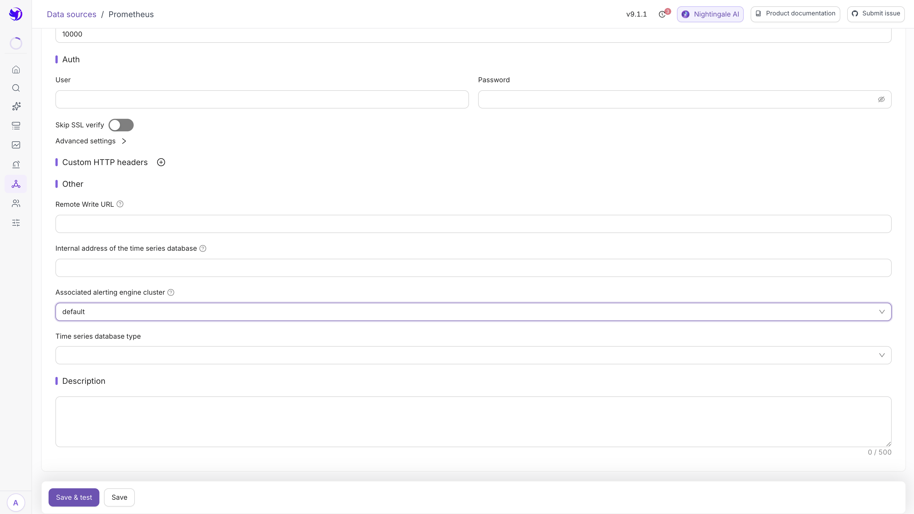 The Prometheus data source form