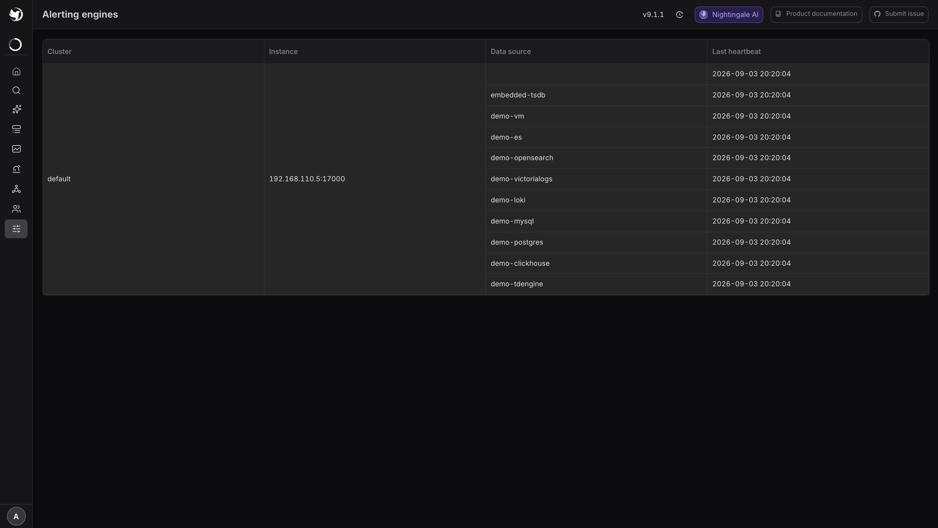 The alerting engines page