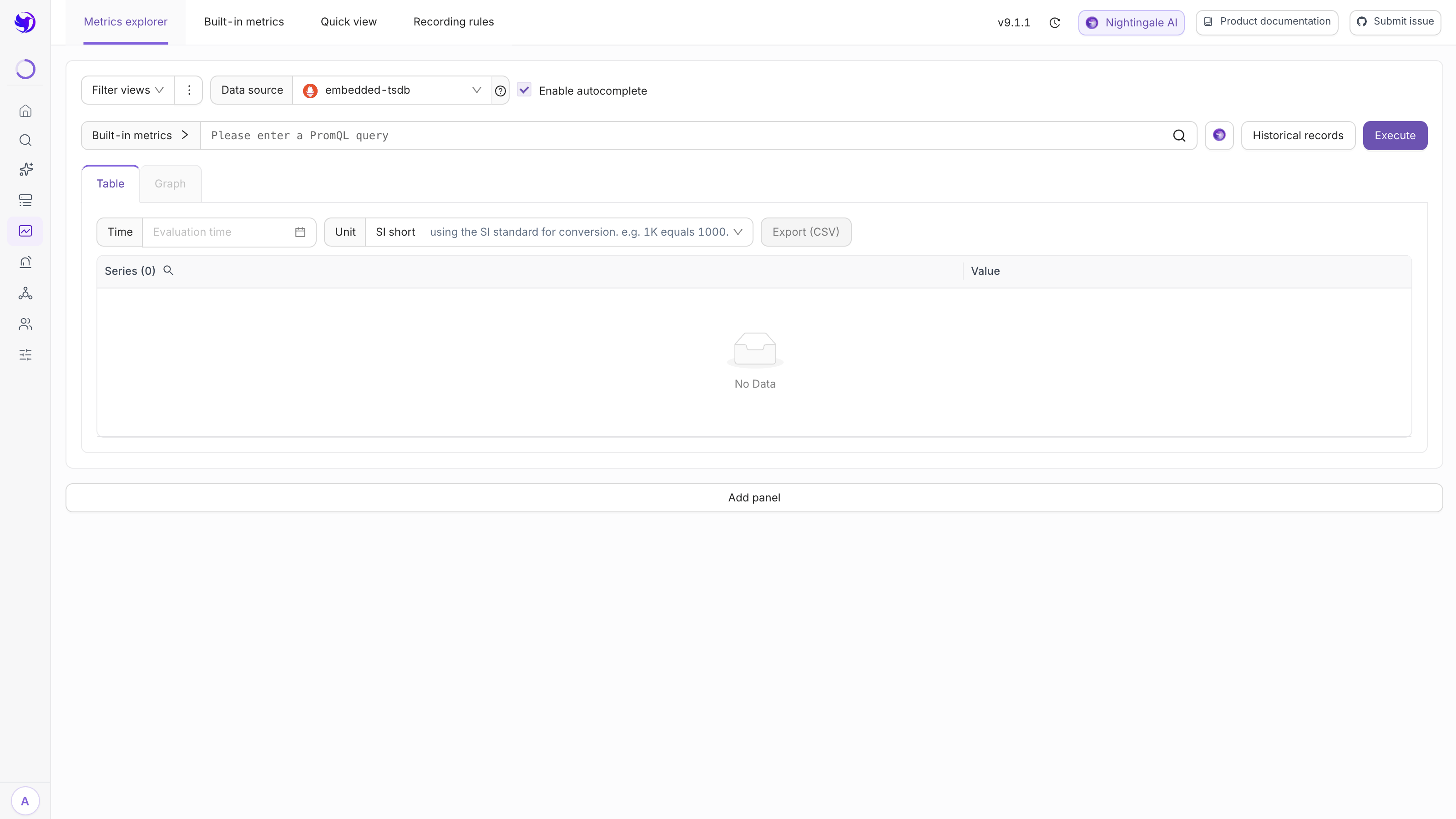 Metrics explorer