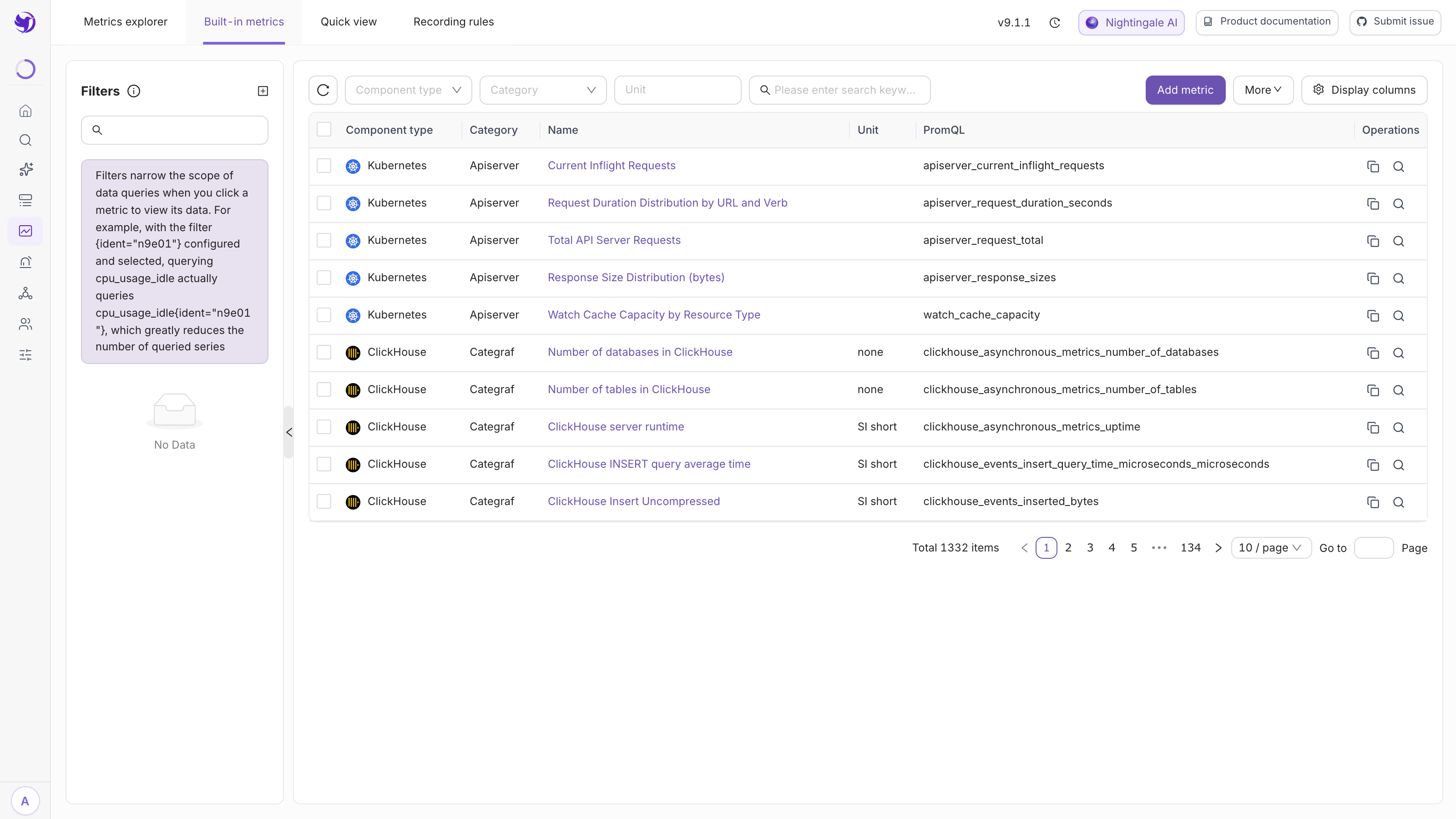 Built-in metrics